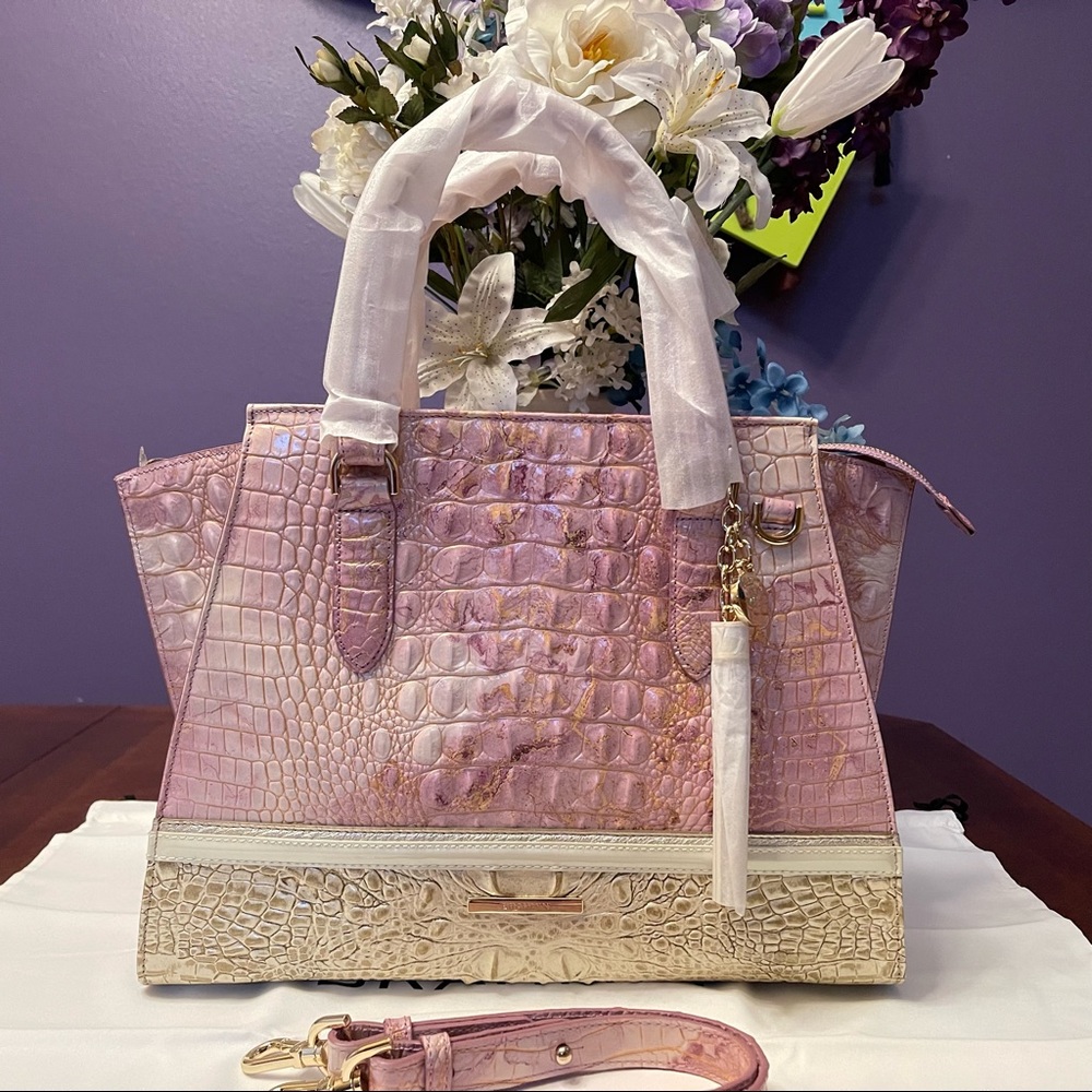 💜 💜 SOUGHT AFTER COLOR! NWT BRAHMIN LILAC WHIMSY PRISCILLA SATCHEL BAG